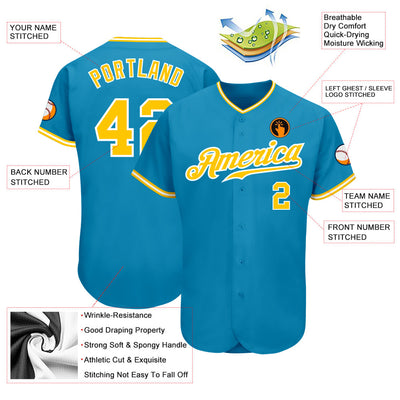 Custom Panther Blue Gold-White Authentic Baseball Jersey - Owls Matrix LTD
