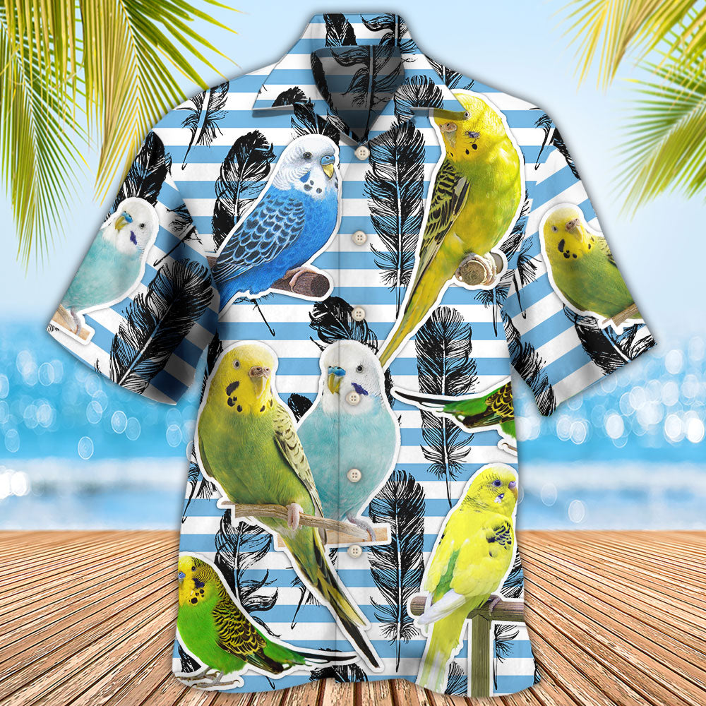 Parrot Parakeet Blue And White Stripe - Hawaiian Shirt - Owls Matrix LTD