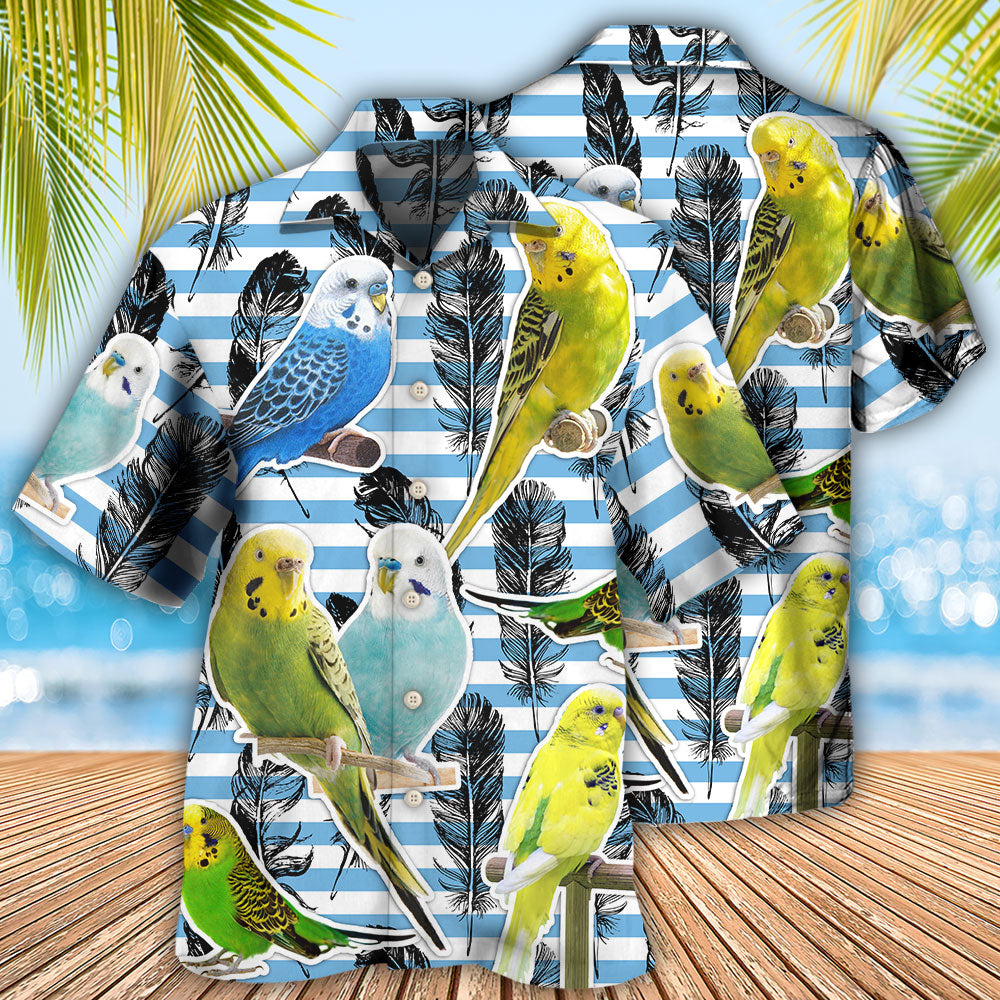 Parrot Parakeet Blue And White Stripe - Hawaiian Shirt - Owls Matrix LTD
