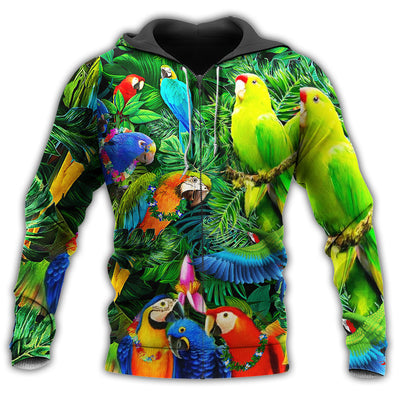 Zip Hoodie / S Parrot Couple Love Happiness Cool Green Style - Hoodie - Owls Matrix LTD