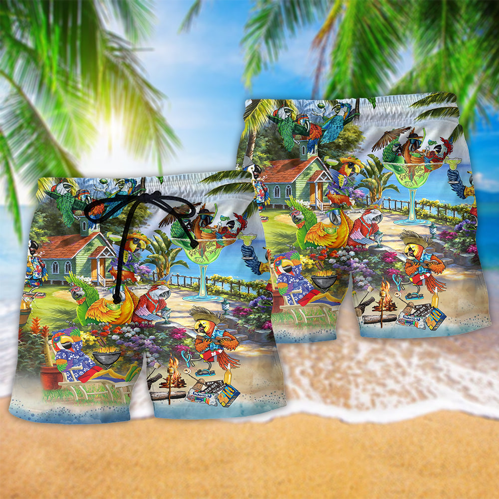 Parrot Party Tropical Summer Beach - Beach Short - Owls Matrix LTD
