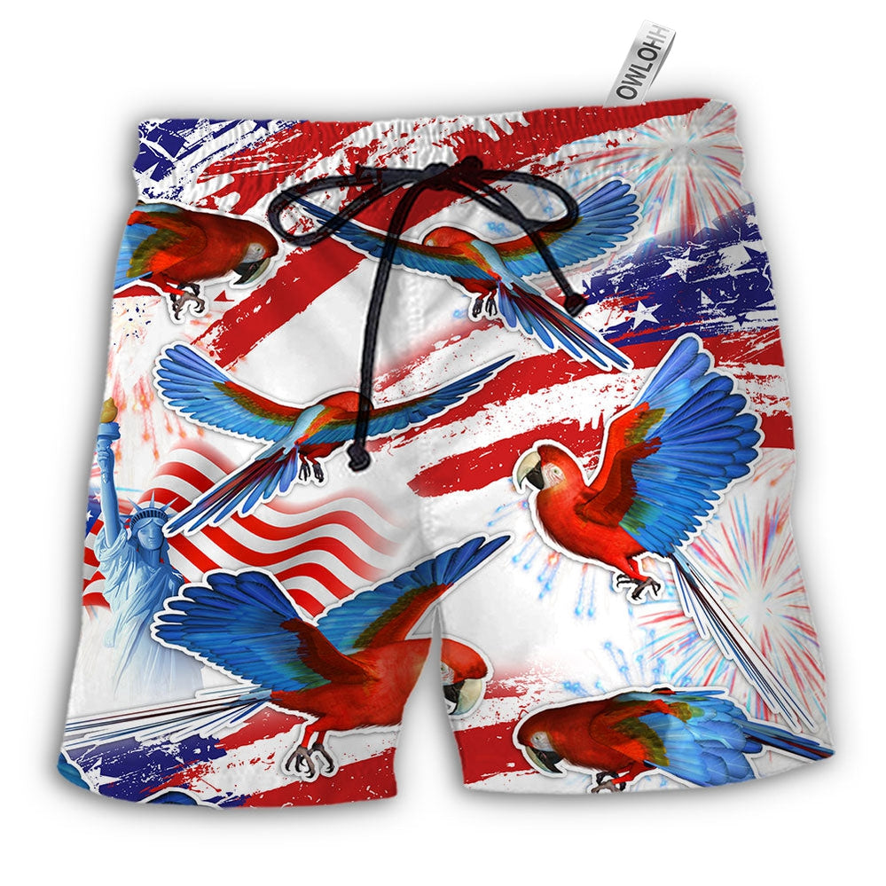 Beach Short / Adults / S Parrot US Flag Independence Day - Beach Short - Owls Matrix LTD