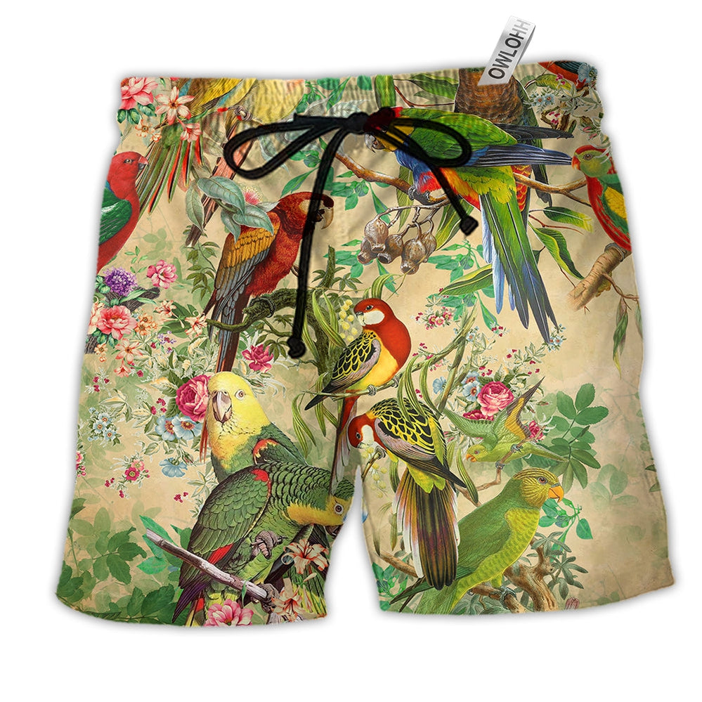 Beach Short / Adults / S Parrot Vintage Floral Color - Beach Short - Owls Matrix LTD