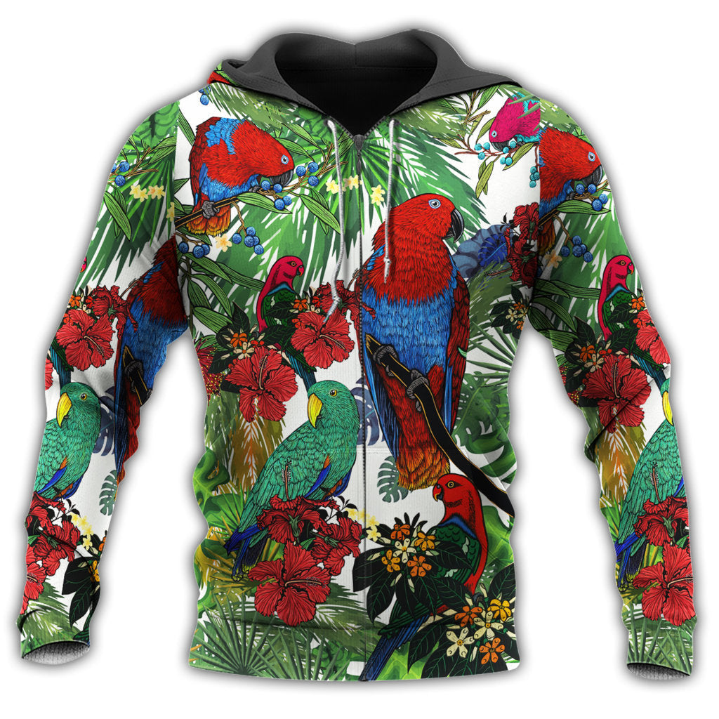 Zip Hoodie / S Parrots Red And Green Style In Garden - Hoodie - Owls Matrix LTD