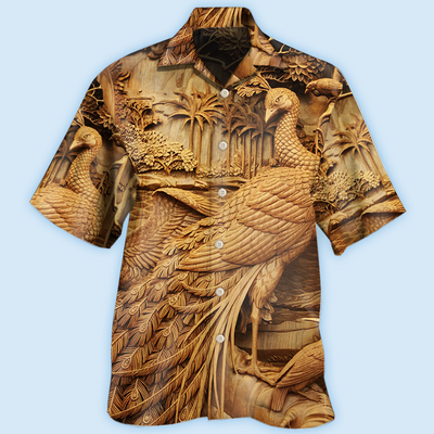 Peacock Woodcarving - Hawaiian shirt - Owls Matrix LTD