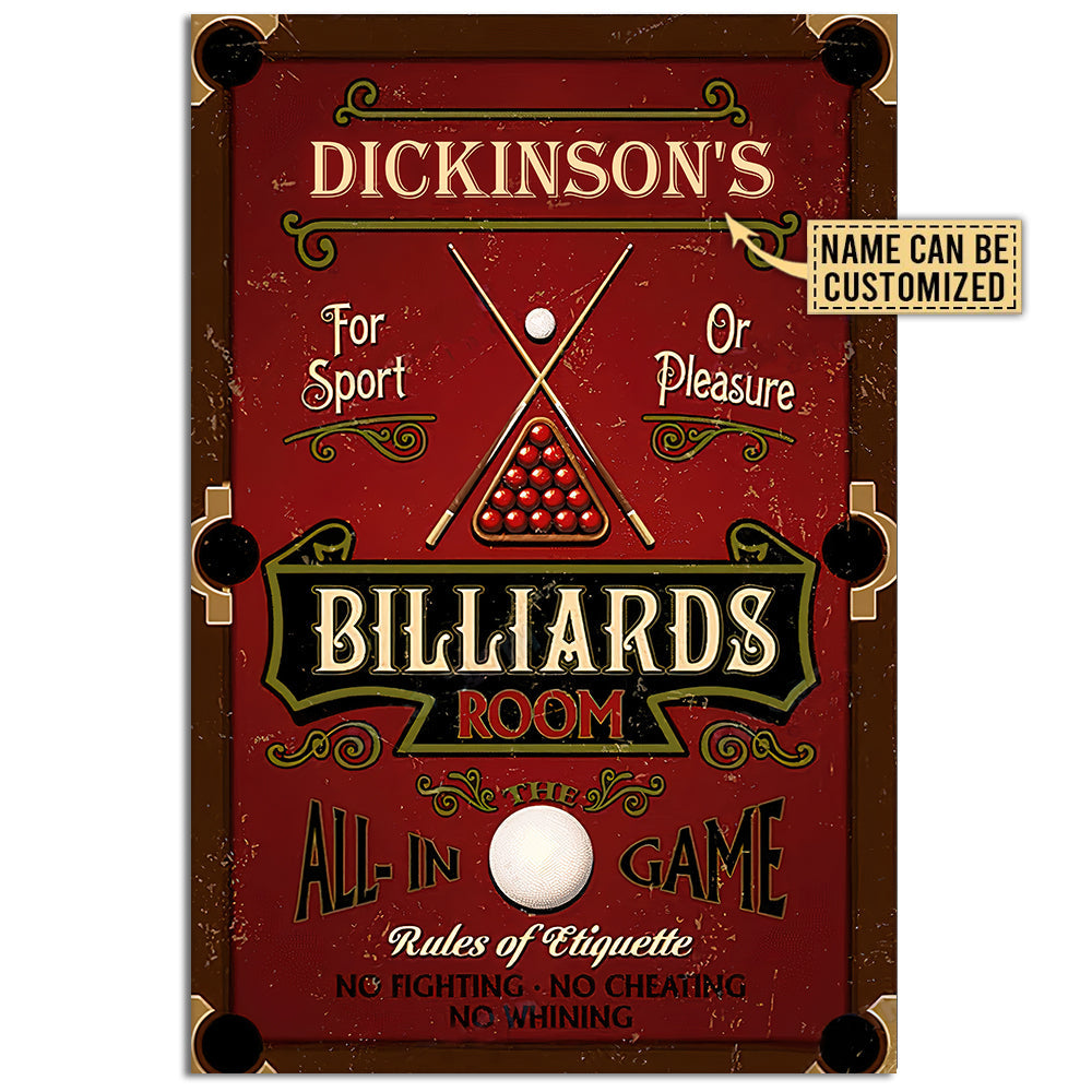 12x18 Inch Billiard Red Billiards Room Personalized - Vertical Poster - Owls Matrix LTD