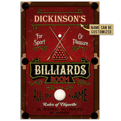 12x18 Inch Billiard Red Billiards Room Personalized - Vertical Poster - Owls Matrix LTD