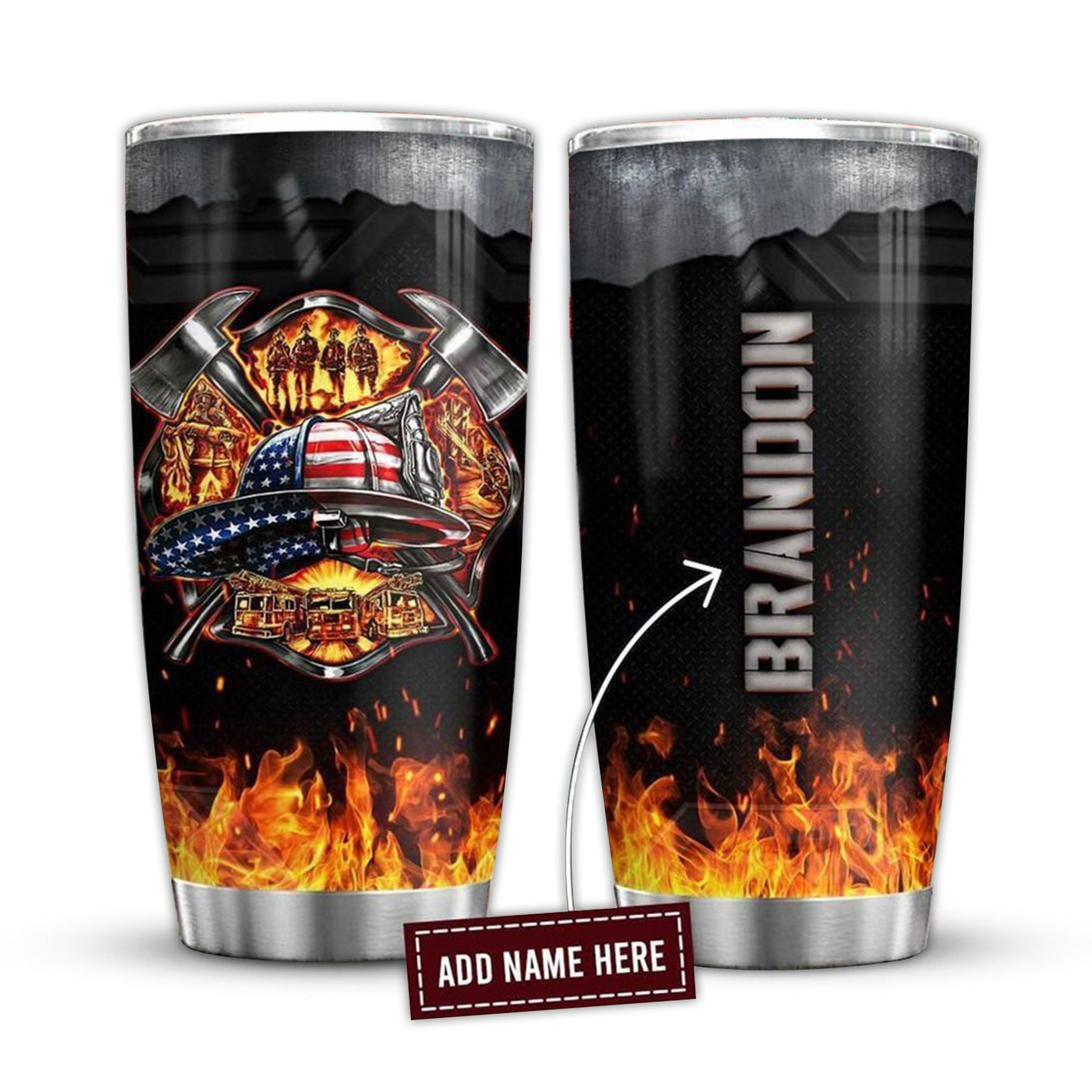 20OZ Firefighter With Fire Personalized - Tumbler - Owls Matrix LTD