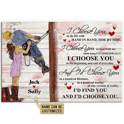 12x18 Inch Lineman I Choose You Hand In Hand Personalized - Horizontal Poster - Owls Matrix LTD