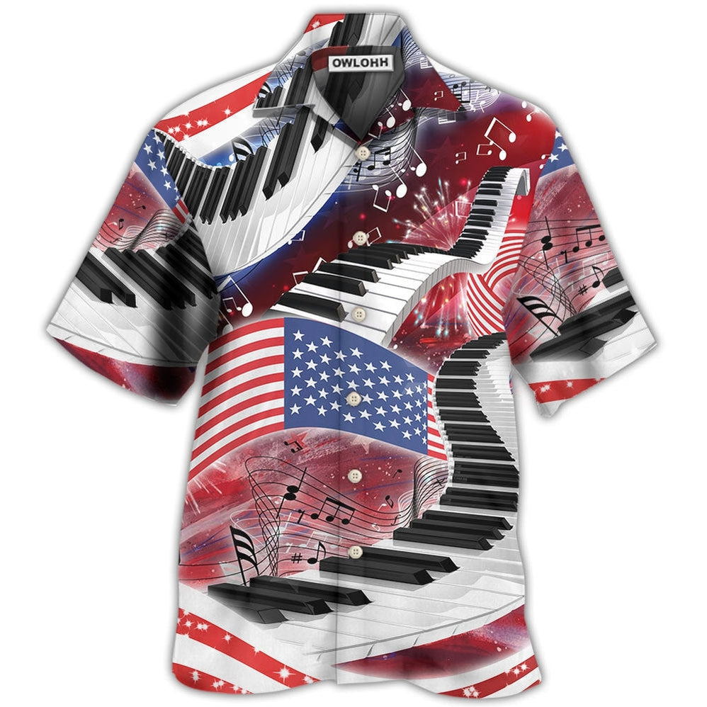 Hawaiian Shirt / Adults / S Piano Music Lover USA Flag Independence Day - Hawaiian Shirt - Owls Matrix LTD