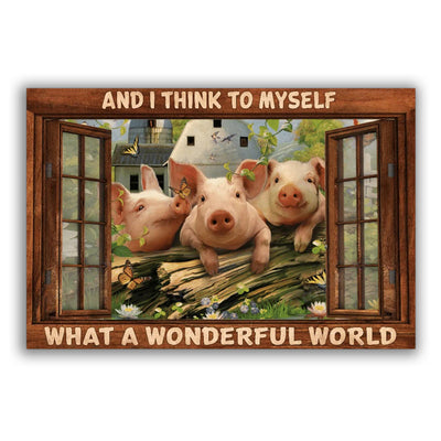 12x18 Inch Pig What A Wonderful World - Horizontal Poster - Owls Matrix LTD