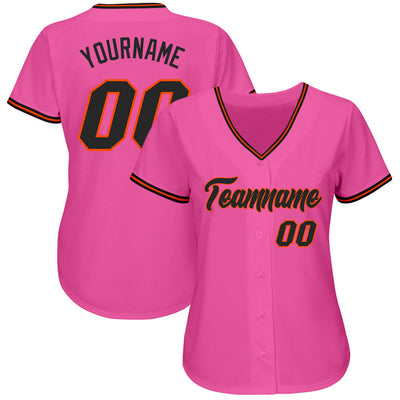 Custom Pink Black-Orange Authentic Baseball Jersey - Owls Matrix LTD
