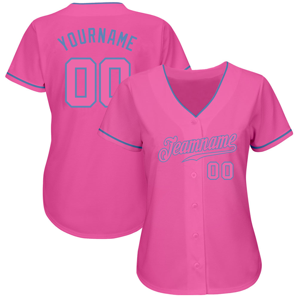 Custom Pink Pink-Light Blue Authentic Baseball Jersey - Owls Matrix LTD