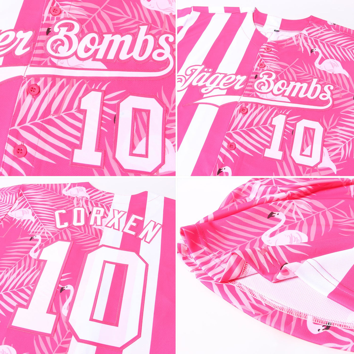Custom Pink White 3D Pattern Design Tropical Famingo Authentic Baseball Jersey - Owls Matrix LTD