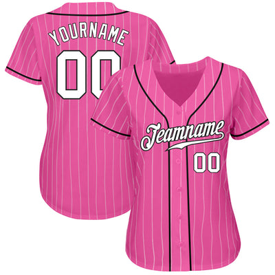 Custom Pink White Pinstripe White-Black Authentic Baseball Jersey - Owls Matrix LTD