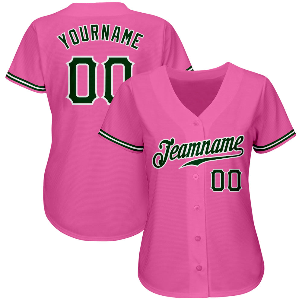Custom Pink Green-White Authentic Baseball Jersey - Owls Matrix LTD
