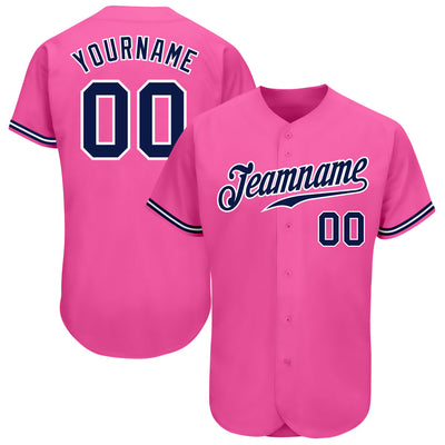 Custom Pink Navy-White Authentic Baseball Jersey - Owls Matrix LTD