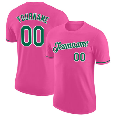 Custom Pink Kelly Green-White Performance T-Shirt