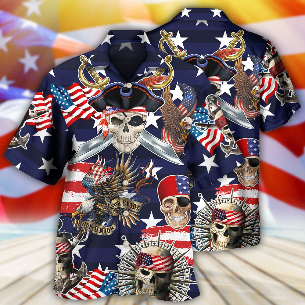 Pirate Skeleton America Independence Day - Hawaiian Shirt - Owls Matrix LTD
