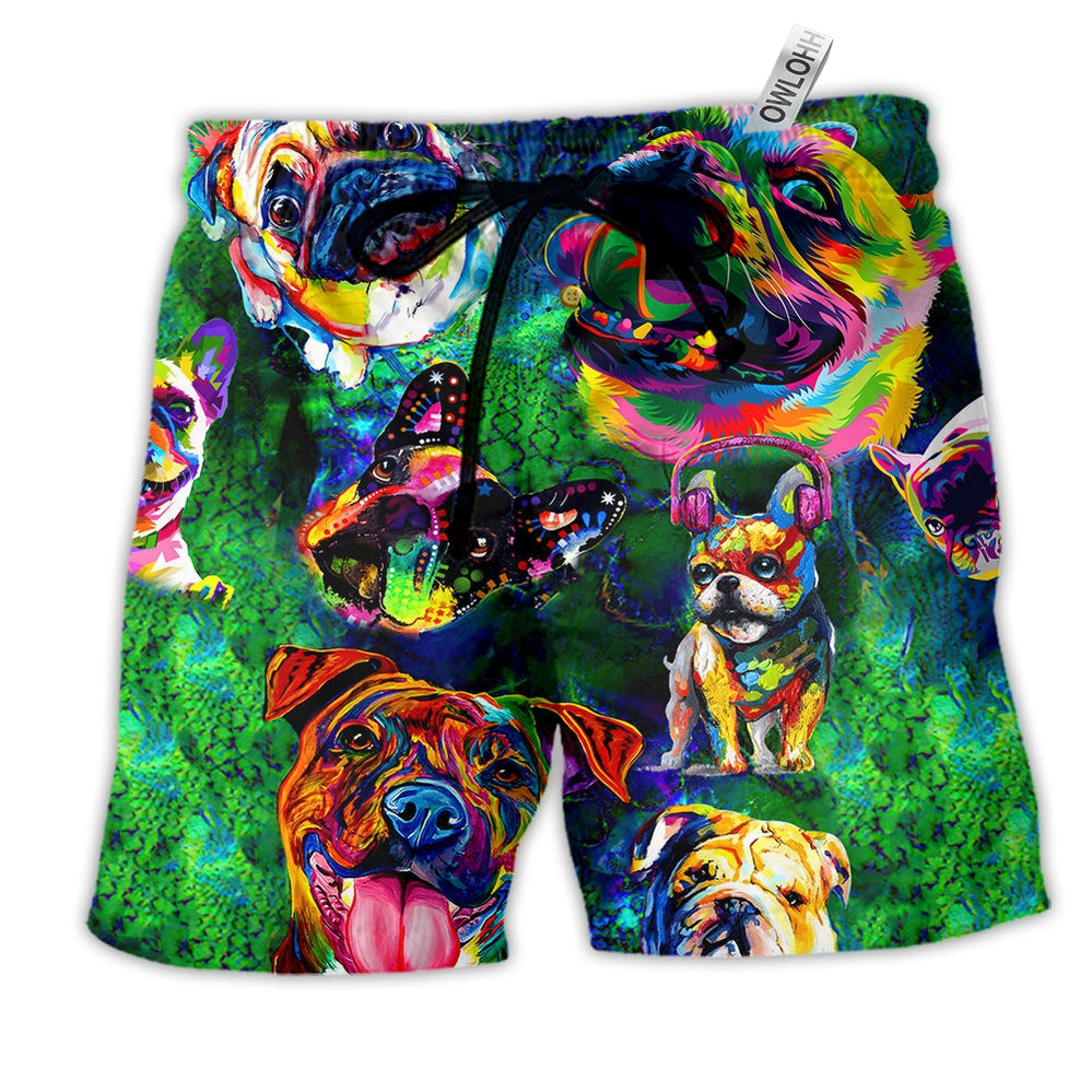 Beach Short / Adults / S Pitbull Dogs Peace Love And Pitbull Colorful - Beach Short - Owls Matrix LTD