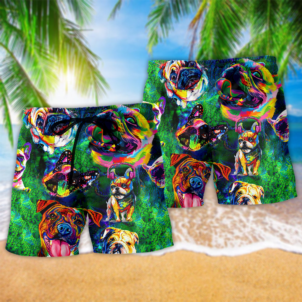 Pitbull Dogs Peace Love And Pitbull Colorful - Beach Short - Owls Matrix LTD