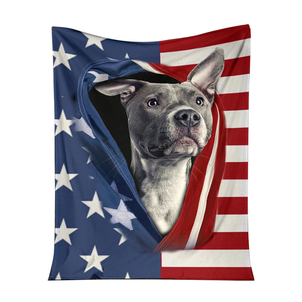 50" x 60" Pitbull Opened American Flag Independence Day - Flannel Blanket - Owls Matrix LTD