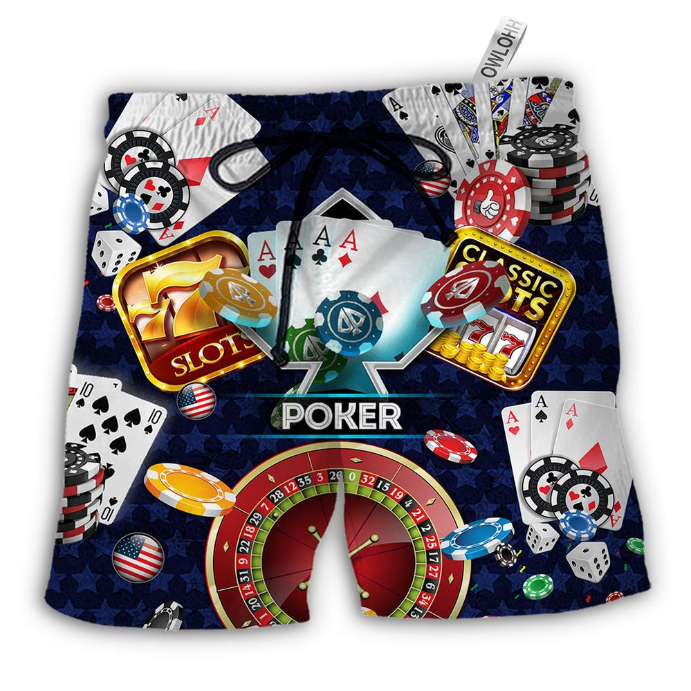 Beach Short / Adults / S Poker US Flag Independence Day - Beach Short - Owls Matrix LTD