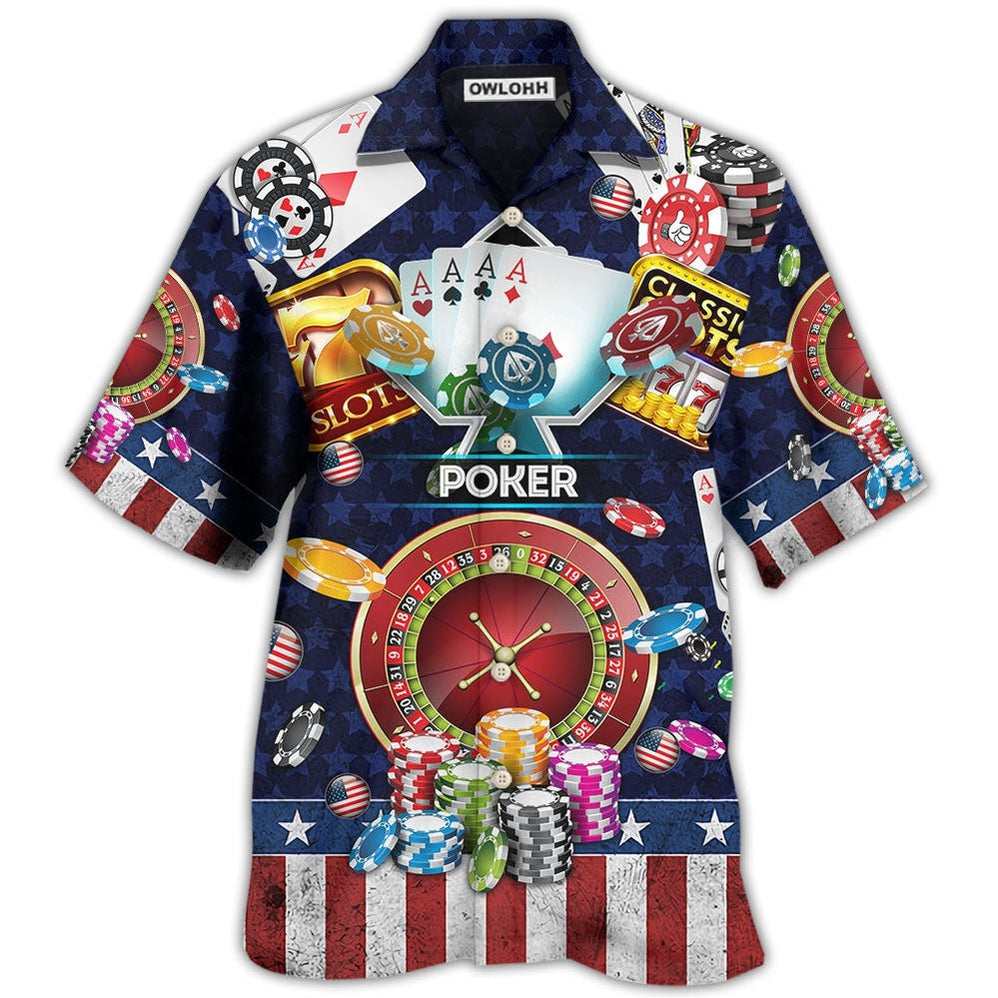 Hawaiian Shirt / Adults / S Poker US Flag Independence Day - Hawaiian Shirt - Owls Matrix LTD
