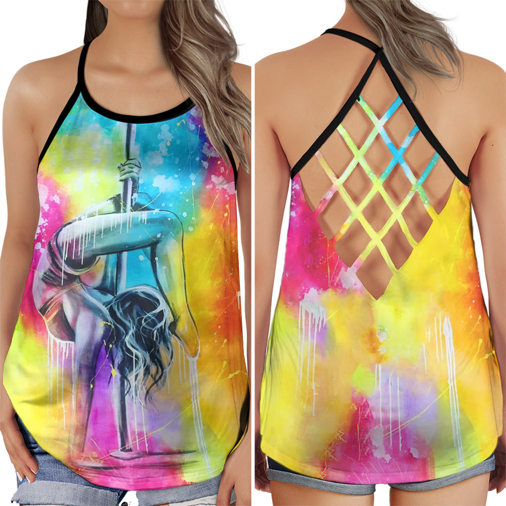 S Pole Dance With My Soul Bright With Colorful - Cross Open Back Tank Top - Owls Matrix LTD
