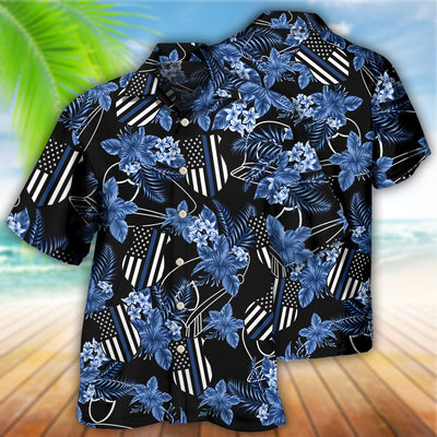 Police Blue Tropical Floral - Hawaiian Shirt - Owls Matrix LTD