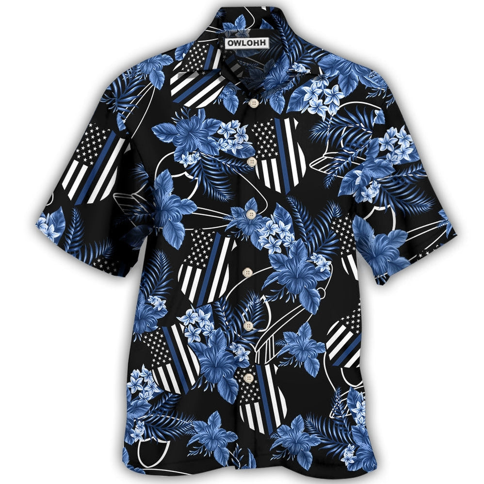 Hawaiian Shirt / Adults / S Police Blue Tropical Floral - Hawaiian Shirt - Owls Matrix LTD