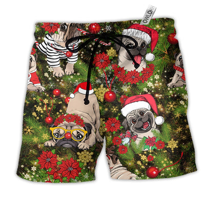 Beach Short / Adults / S Pug Christmas Have Yourself A Merry Little Pug - Beach Short - Owls Matrix LTD