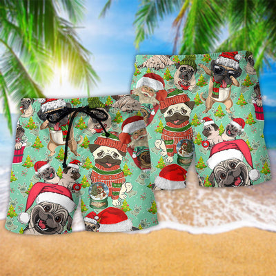 Pug Dog Merry Pugmas Merry Christmas - Beach Short - Owls Matrix LTD