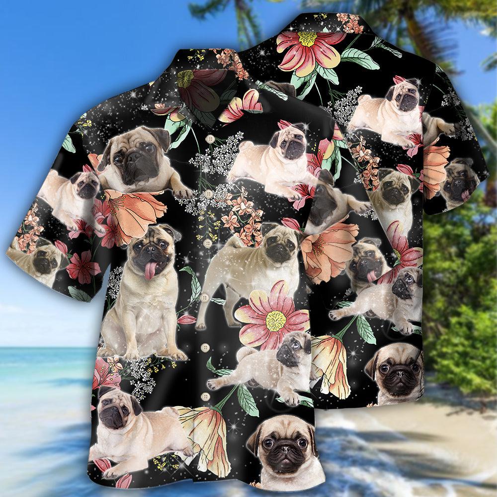 Pug Tropical Floral Style - Hawaiian Shirt - Owls Matrix LTD