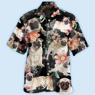 Pug Tropical Floral Style - Hawaiian Shirt - Owls Matrix LTD
