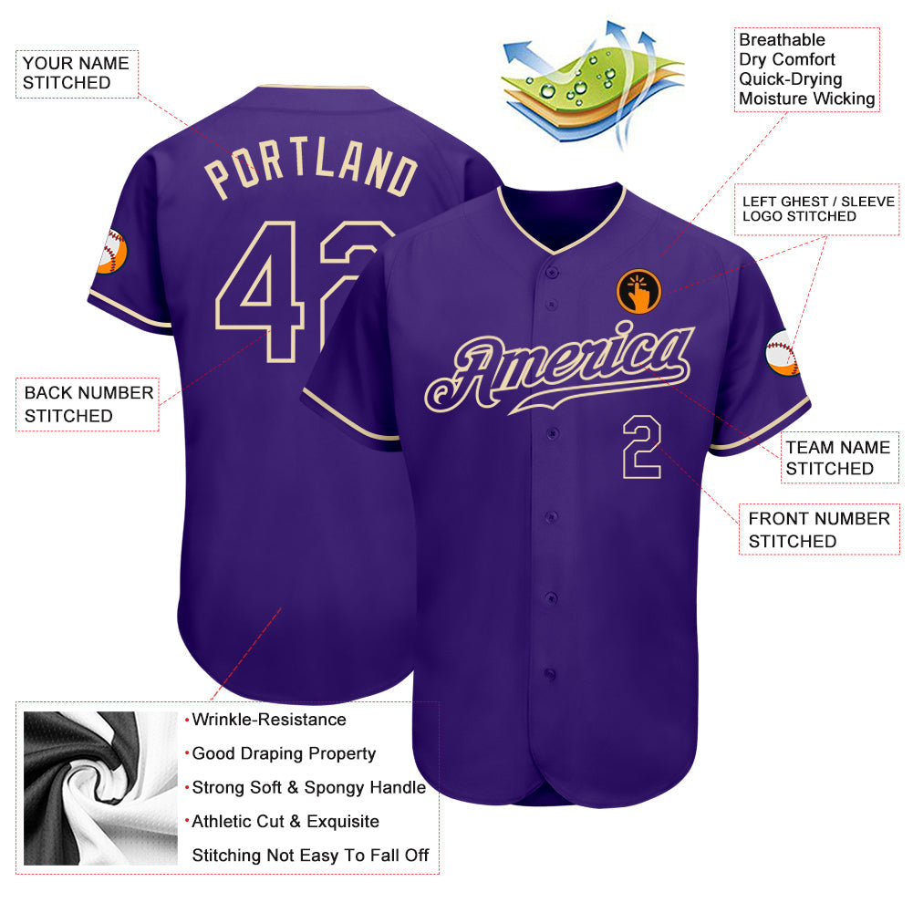 Custom Purple Purple-Cream Authentic Baseball Jersey - Owls Matrix LTD