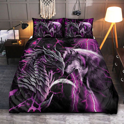 Dragon And Wolf Purple - Bedding Cover - Owls Matrix LTD