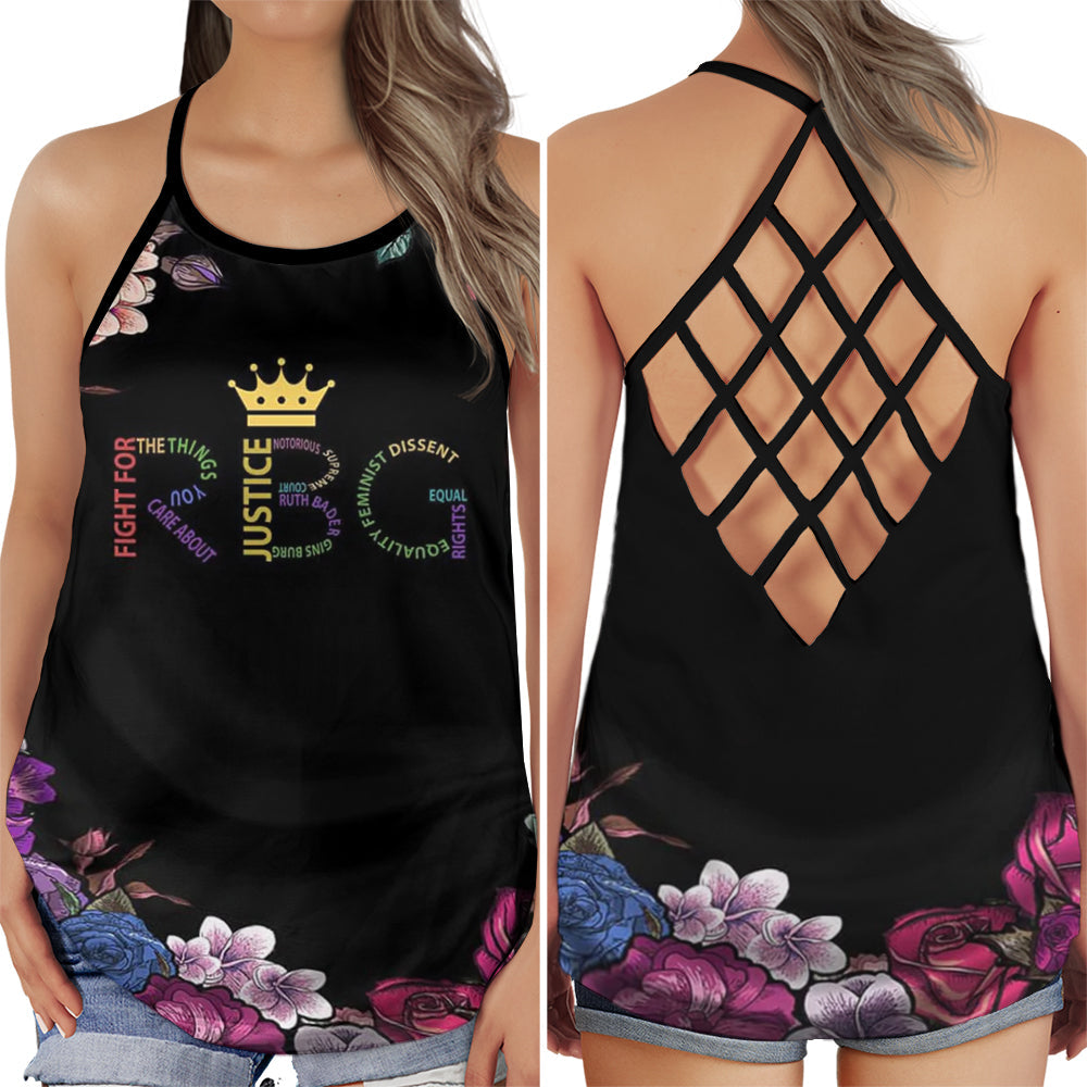 S RBG Fight For Thing You Care - Cross Open Back Tank Top - Owls Matrix LTD