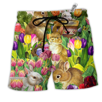 Beach Short / Adults / S Rabbit Dream And Tulip Garden Happy Easter Lovely Style - Beach Short - Owls Matrix LTD