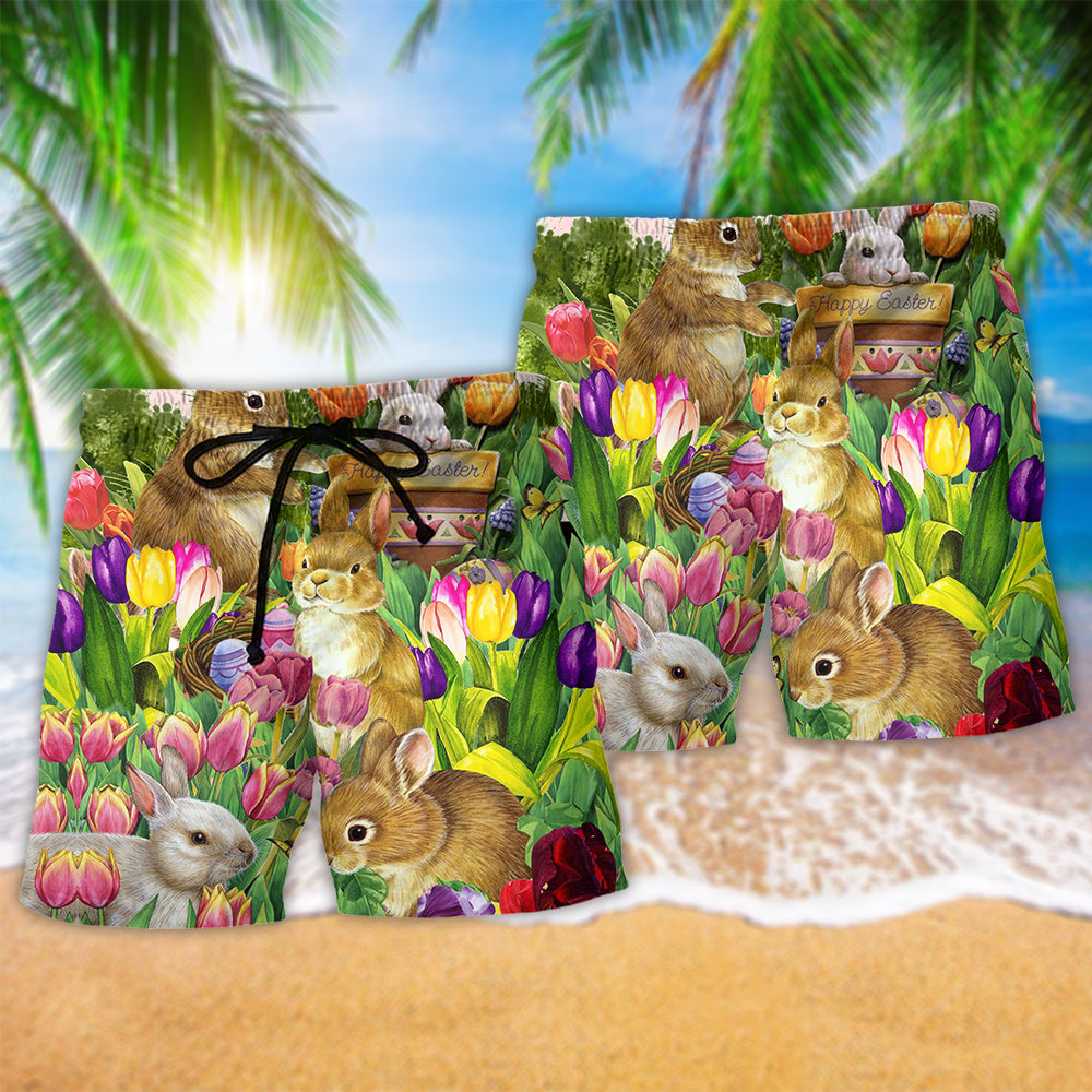 Rabbit Dream And Tulip Garden Happy Easter Lovely Style - Beach Short - Owls Matrix LTD