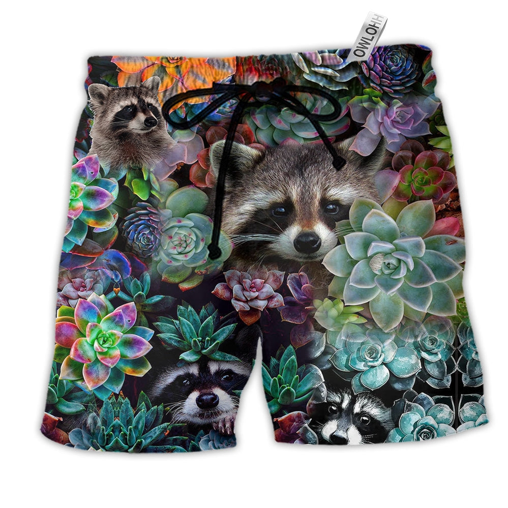 Beach Short / Adults / S Raccoon Succulent Animals Lovely - Beach Short - Owls Matrix LTD