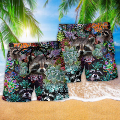 Raccoon Succulent Animals Lovely - Beach Short - Owls Matrix LTD
