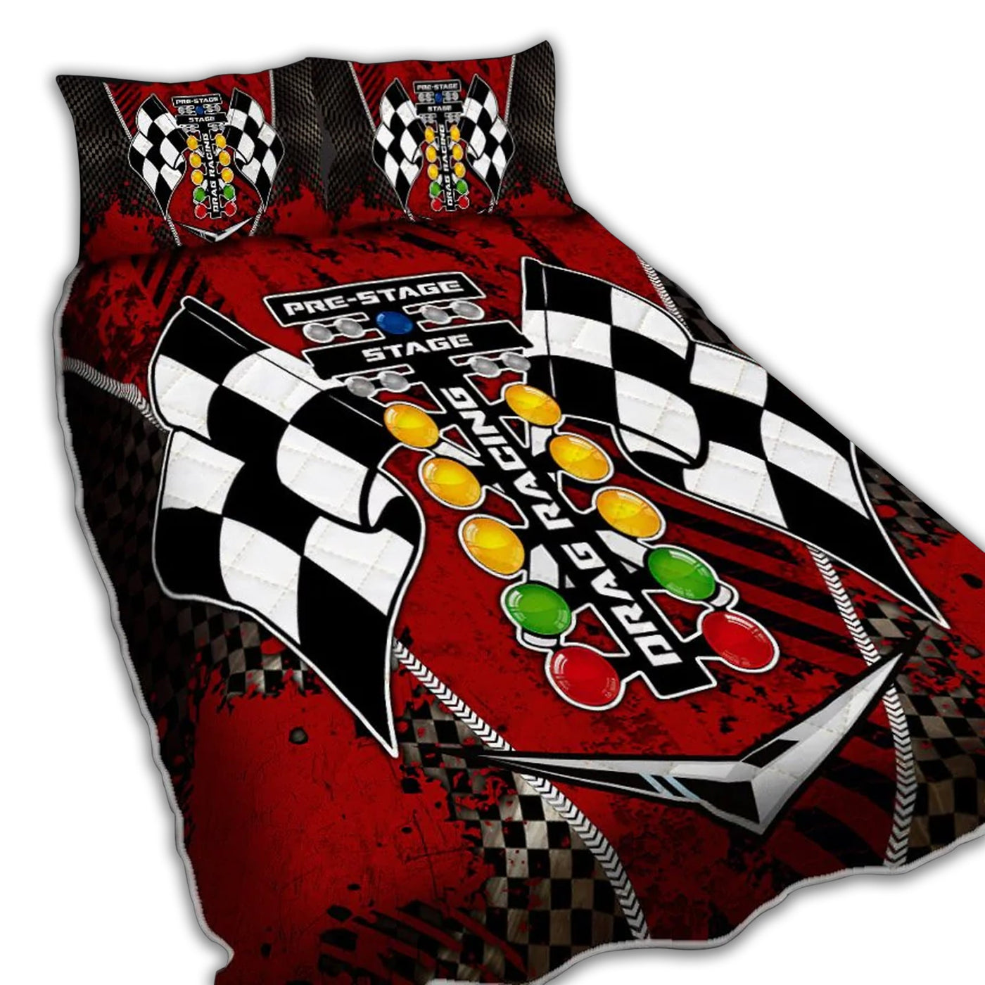 TWIN ( 50 x 60 INCH ) Racing Drag Racing Red Style - Quilt Set - Owls Matrix LTD