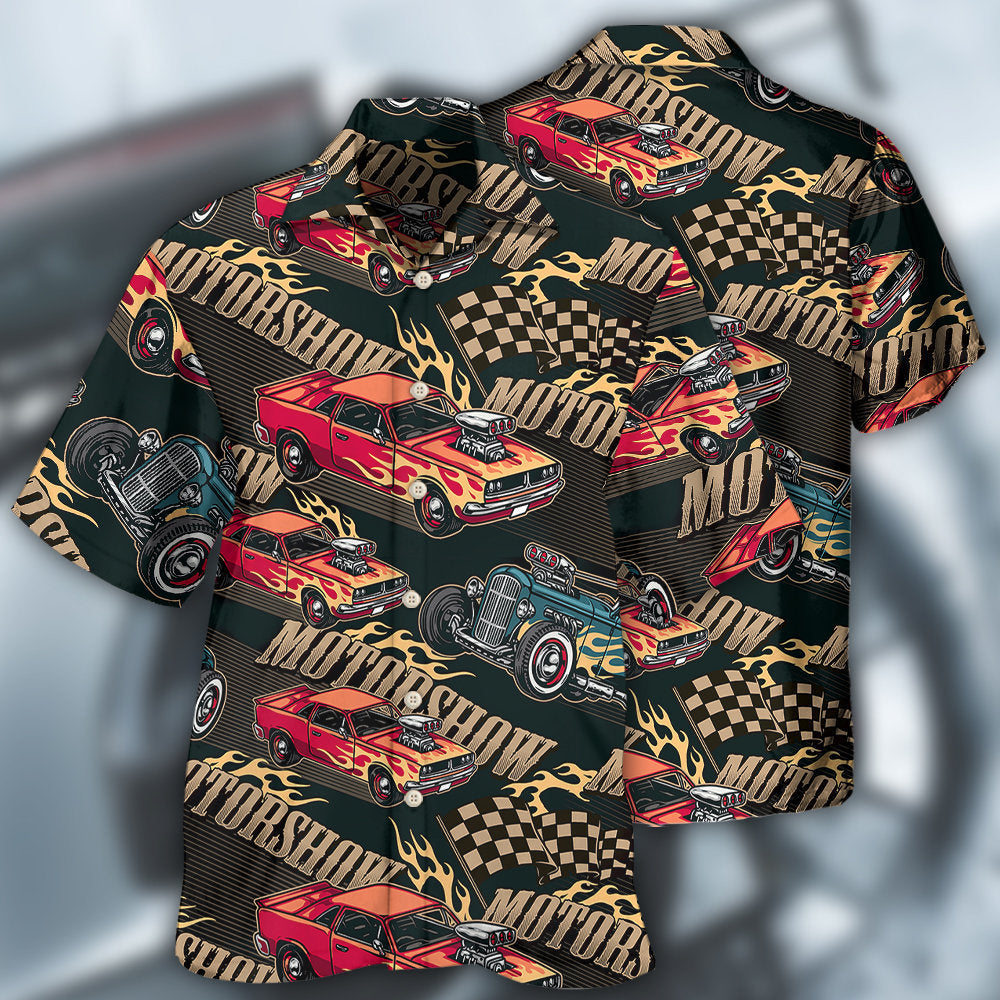 Car Racing Motorshow Fire - Hawaiian Shirt - Owls Matrix LTD