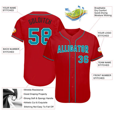 Custom Red Aqua-Black Authentic Baseball Jersey - Owls Matrix LTD