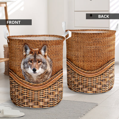 Wolf Lover Red Wolf Rattan Teaxture - Laundry Basket - Owls Matrix LTD