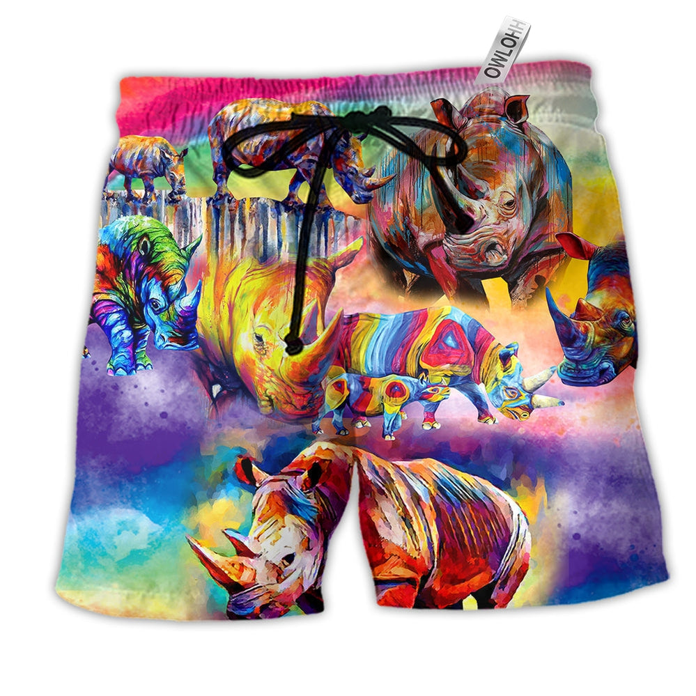 Beach Short / Adults / S Rhino Painting Colorful Style - Beach Short - Owls Matrix LTD