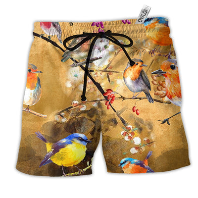 Beach Short / Adults / S Robin Bird Floral Style - Beach Short - Owls Matrix LTD