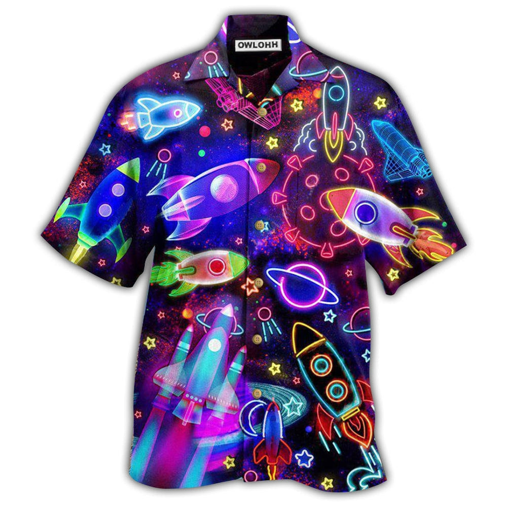 Hawaiian Shirt / Adults / S Rocket Galaxy Shoot For The Stars Glowing - Hawaiian Shirt - Owls Matrix LTD