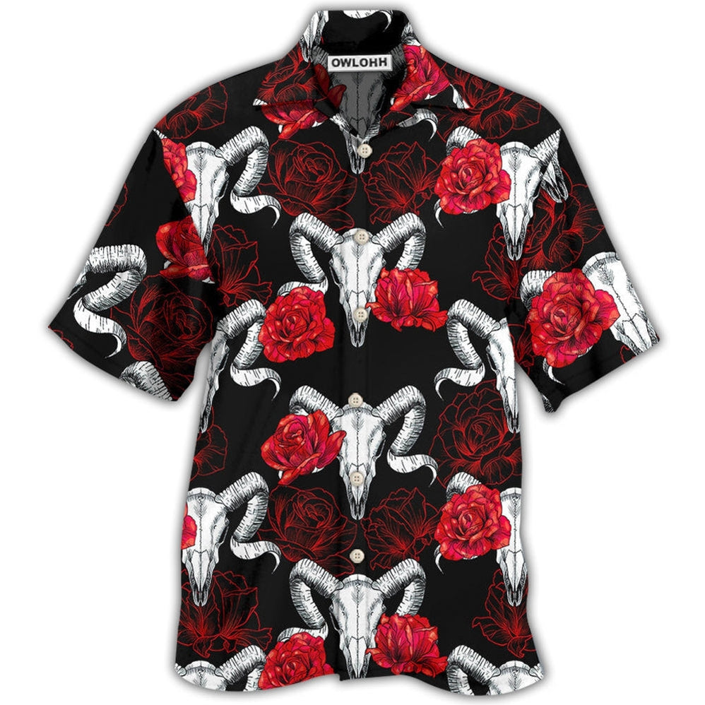 Hawaiian Shirt / Adults / S Skull Rose And Ram Skull - Hawaiian Shirt - Owls Matrix LTD